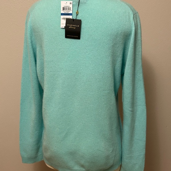 NWT! Charter Club Cashmere Crew Neck Sweater Aqua Size XL - Picture 4 of 7